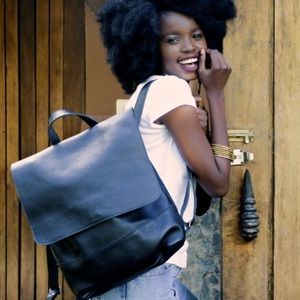 Sseko Black Leather Eden Backpack